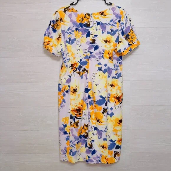 Preston & York Women's Size 16 Short Sleeve Floral Print V Neck Sheath Dress - Picture 8 of 8